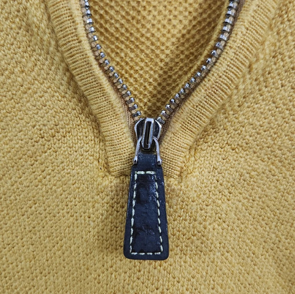 Tailorbyrd yellow 1/4 zip pullover 3/4 sleeve Itallian Marino wool Sweater Med - Picture 8 of 9